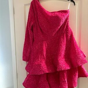 Vibrant Pink Textured Off-Shoulder Dress